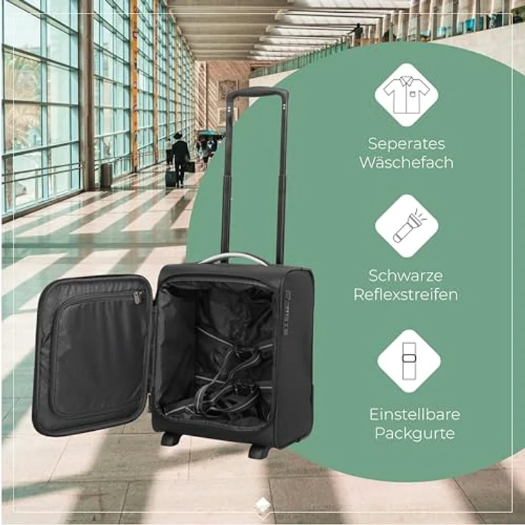 Travelite Jetpack Handgepäck Koffer, kompakter Bordtrolley mit 2 Rollen, 40x30x25 cm, 25 l, integriertes Zahlenschloss, Schwarz – Bild 4