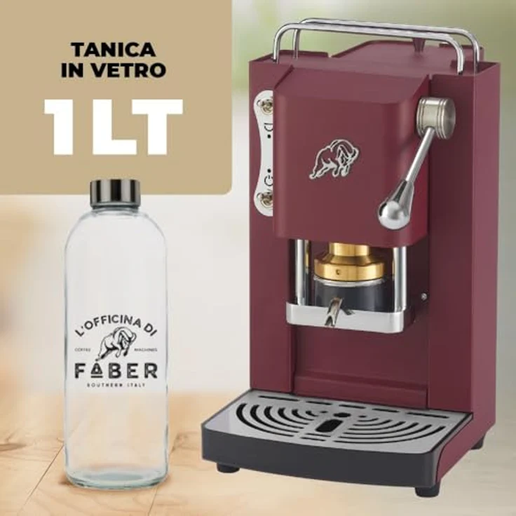 Faber Pro Essential Chrom, ESE Pad Espressomaschine in Cherry Red mit Wassertank aus Glas und erhöhtem Auslauf – Bild 4
