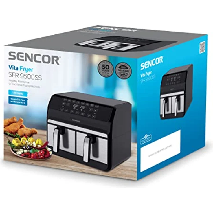 Sencor Luftfritteuse Air Fryer Doppelfach, 8 l Kapazität, 1700 W, berührbare Steuerung, bereitet in 3 Minuten, Silber – Bild 5