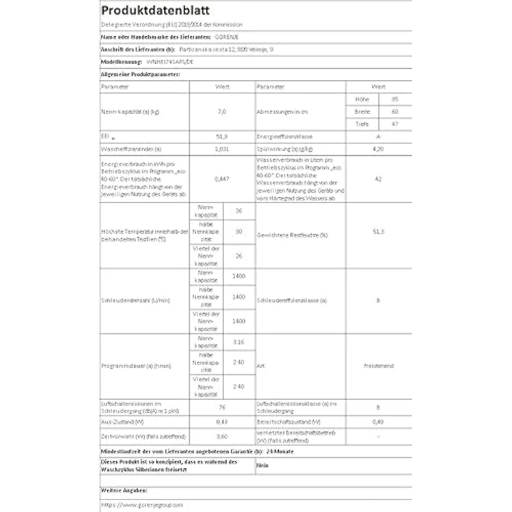 Gorenje WNHEI74SAPS, Frontlader-Waschmaschine, A, Fassungsvermögen 7 kg, Standgerät, Breite 59,5 cm – Bild 10