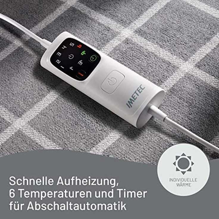 Imetec Adapto Velvet Square Heizdecke, 150x95 cm Wärmedecke, weiches Gewebe, geringer Verbrauch, Adapto-Technologie, sicher, schnelles Aufheizen, 6 Temperaturen, waschbar – Bild 3