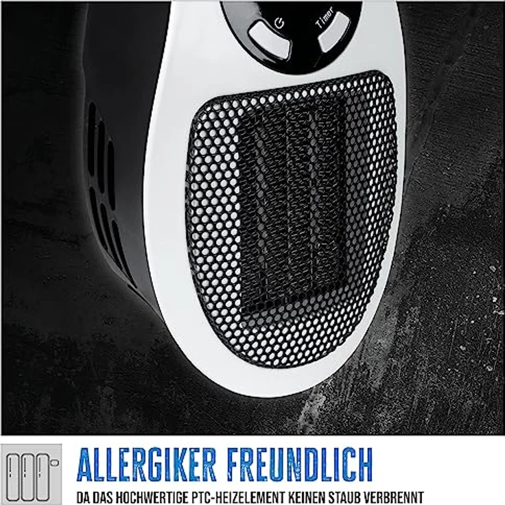 Güde Steckdosen-Heizlüfter GSH 500 K mini (230 V, 500 W Heizleistung, 28,46 m³/h Gebläseleistung, PTC-Keramik Heizelement, 90° drehb. Netzstecker, Timerfunktion, LED-Display, regulierbarer Thermostat) – Bild 4