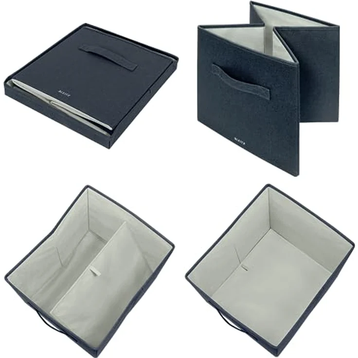 Leitz Aufbewahrungsbox aus Stoff mit Deckel, 2er-Set Würfelaufbewahrungsboxen, faltbare Aufbewahrungsbox aus Stoff, faltbar & umweltfreundlich, samtgrau, groß, 61450089 – Bild 5
