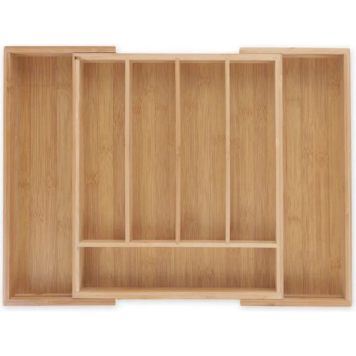 relaxdays Besteckkasten Besteckkasten Bambus ausziehbar, verstellbar mit 5 bis 7 Fächern, Natur