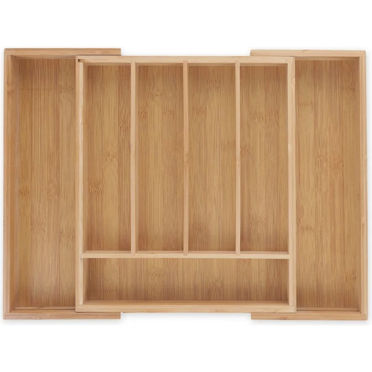 relaxdays Besteckkasten Besteckkasten Bambus ausziehbar, verstellbar mit 5 bis 7 Fächern, Natur – Bild 1