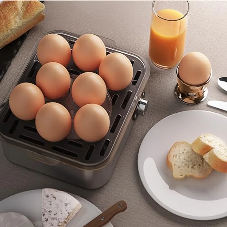 Arendo Eierkocher Edelstahl für 1 bis 8 Eier - Egg Cooker - 500 W ? Kontroll Leuchte ? Drehregler für drei Härtegrade - spülmaschinengeeignet - Edelstahl gebürstet – Bild 7