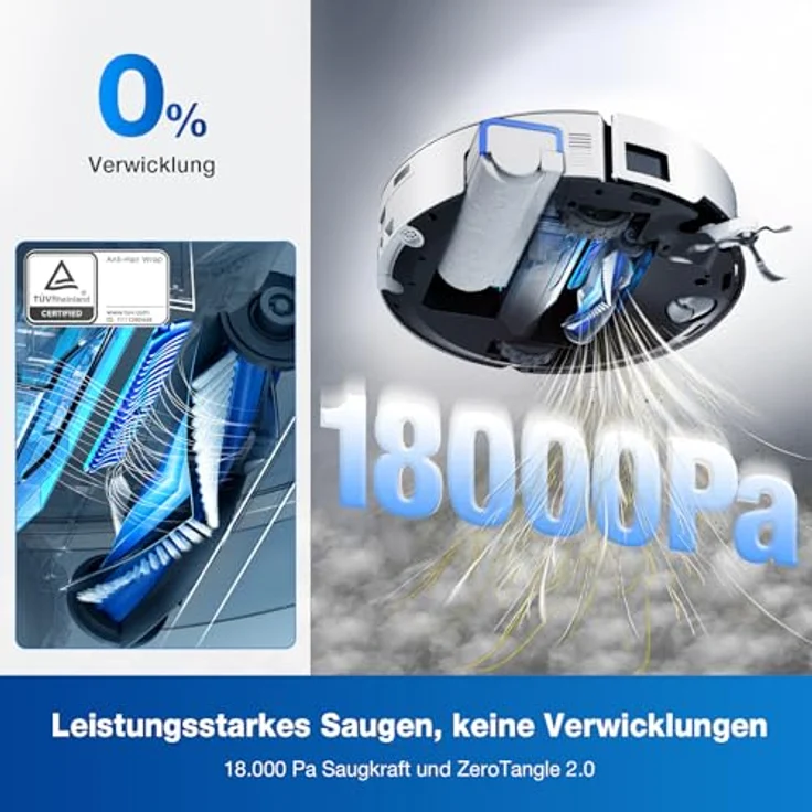 ECOVACS DEEBOT X8 Omni Saugroboter mit Wischfunktion, 18.000 Pa, OZMO Roller Wischwalze mit kontinuierlicher Frischwasser-Selbstreinigung, Moppwäsche mit 76°C heißem Wasser, Heißlufttrocknung, Weiß – Bild 5