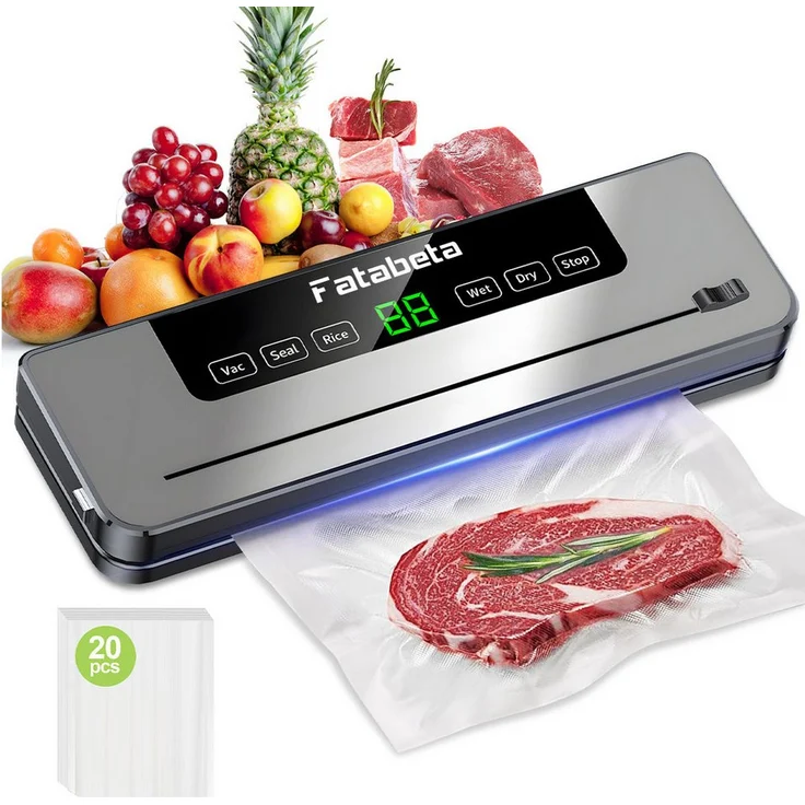 7MAGIC Vakuumierer 6 in 1, Folienschweißgerät für Sous Vide Kochen, 30 cm Rollenbreite, 110W, 80 Kpa Saugkraft, inkl. 20 Vakuumbeuteln und 1 Schlauch