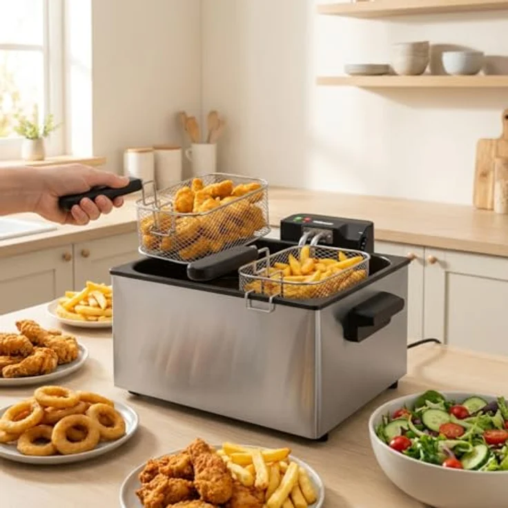 Tristar FR-9330 Edelstahl-Fritteuse, 5 L, 3000 W, herausnehmbarer Korb, einstellbare Temperatur, semi-professionelle Leistung – Bild 3