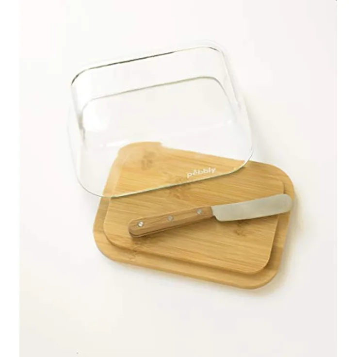 Pebbly NBA152 BUTTERDOSE MIT BAMBUSBUTTERMESSER, Bambus, Glas, Edelstahl, Natural