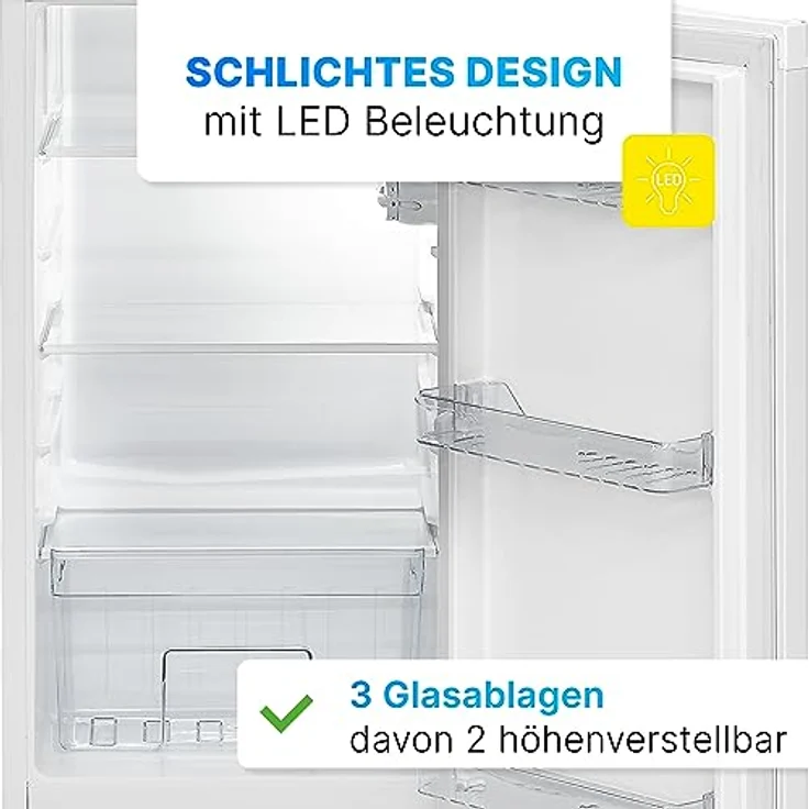 Bomann® Kühlschrank ohne Gefrierfach | 88L Nutzinhalt und 3 Glasablagen | Kühlschrank klein mit Gemüsefach | leise | wechselbarer Türanschlag | Kühlschrank freistehend mit LED-Beleuchtung | VS 7350 – Bild 4