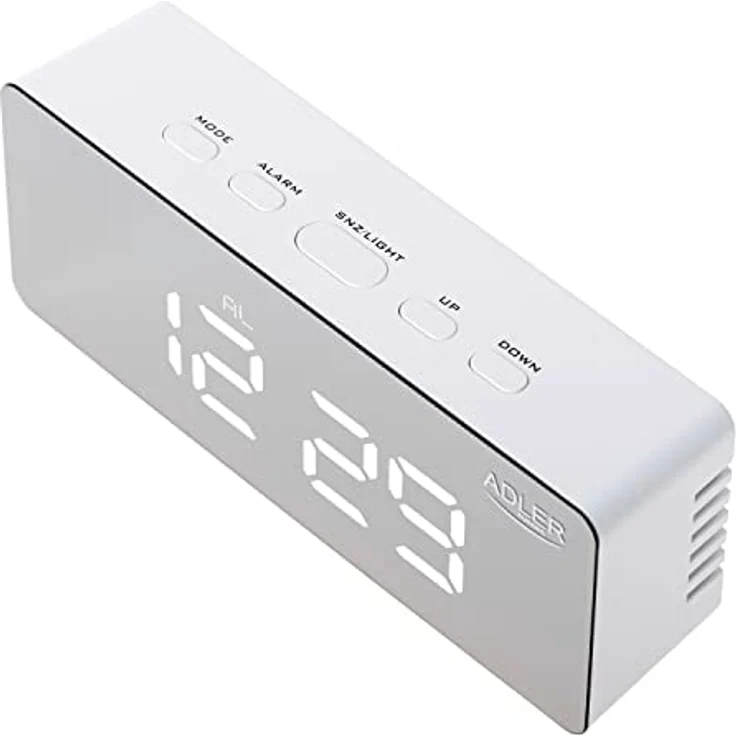 ADLER AD 1189W Wecker mit Raumtemperaturanzeige, Datumsanzeige, Alarm und Hintergrundbeleuchtung, USB- oder batteriebetrieben (Weiß) – Bild 5