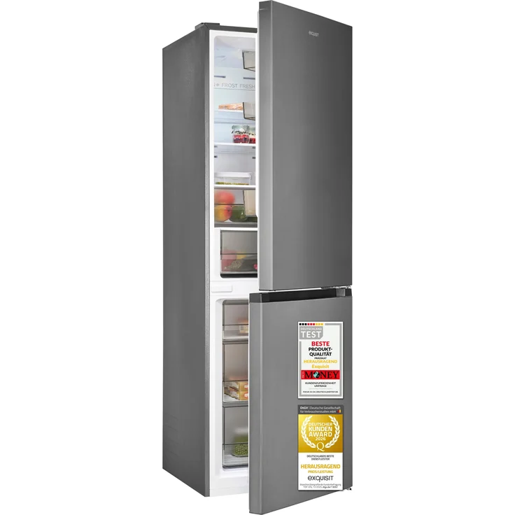 Exquisit KGC340-115-NF-040C, Kühl-Gefrierkombination 337 l, No Frost, Energieklasse C, 39 dB, mit digitaler Temperaturanzeige, inoxlook