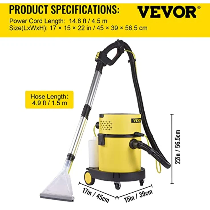 VEVOR 4in1 Nass-Trockensauger, 1200W Waschsauger mit 20L Tank und HEPA-Filter, inkl. Fernbedienung und verschiedenen Bürsten – Bild 7