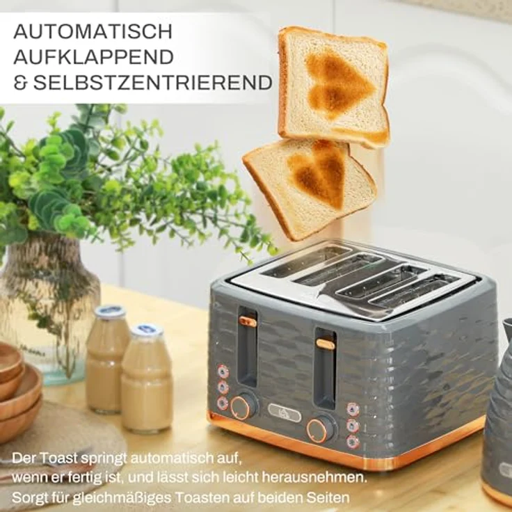 HOMCOM Toaster Wasserkocher- und Toaster-Sets Schnellkochkesse, 4 Schlitze, für 4 Scheiben, 3000 W, Auftau-, Aufwärm- und Krümelschublade, Otter-Thermostat, Grau – Bild 6