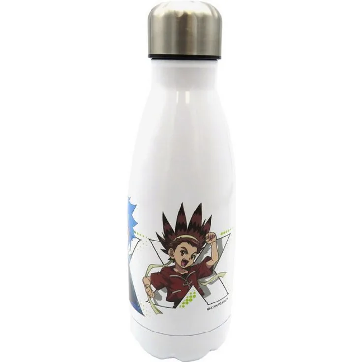Beyblade Edelstahl Trinkflasche 550 ml, weiße Flasche für Schule, Sport und Reisen