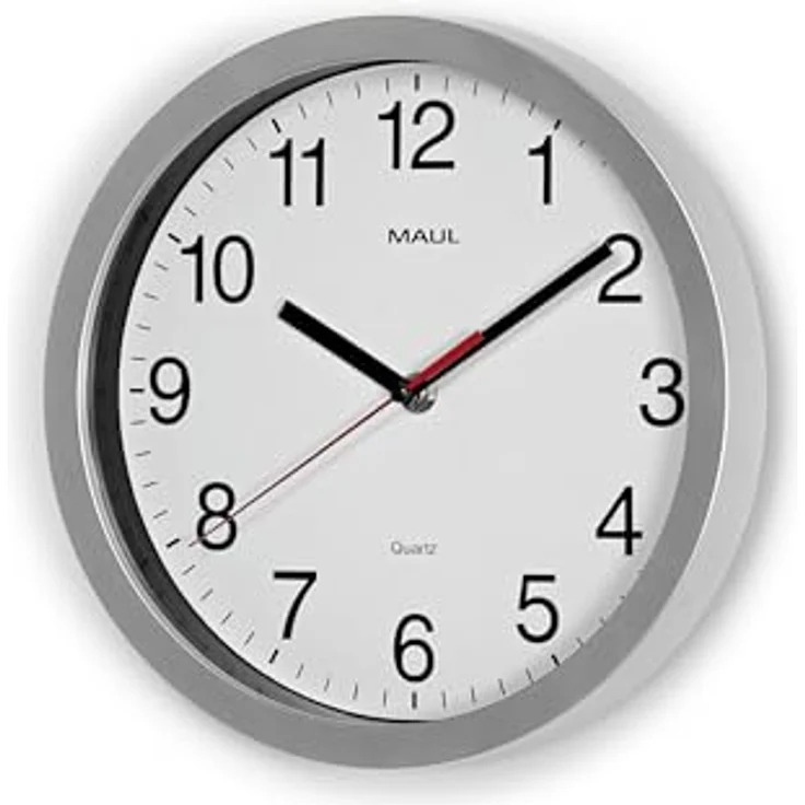 Maul Wanduhr MAULrun Ø 25 cm | stilvolle Quarzuhr | gut lesbar Dank großen Ziffern | Silber – Bild 2