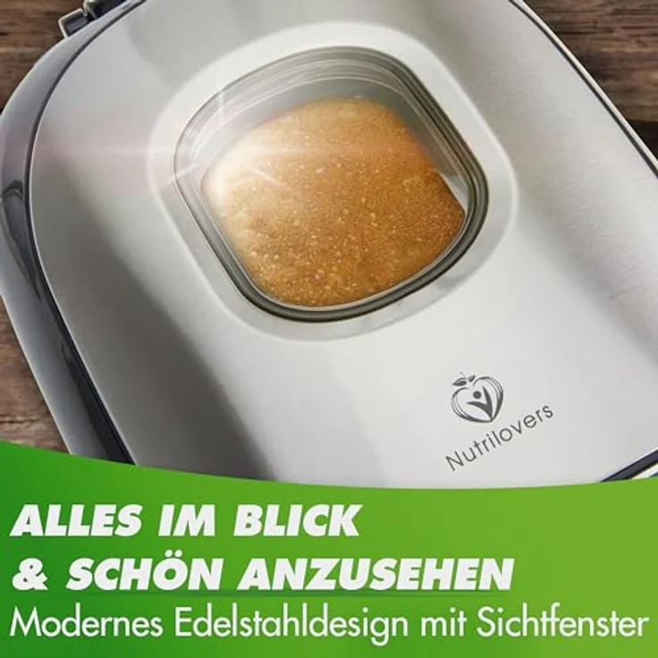 Nutrilovers NUTRI-BREAD-MAKER Edelstahl Brotbackautomat mit 19 Programmen, 3 Bräunungsstufen, 3 Brotgrößen (500g, 750g, 1000g), Timer und Rezeptbuch – Bild 5