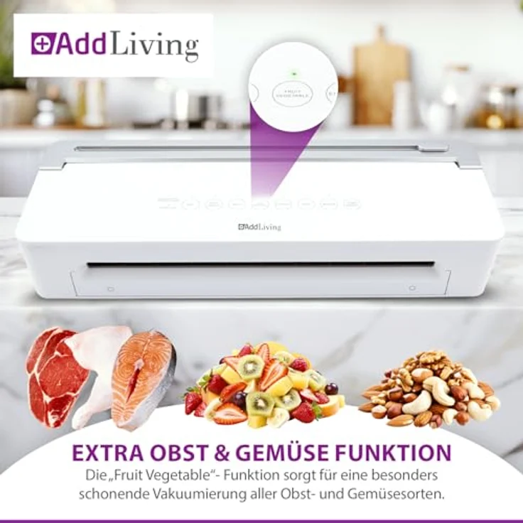 AddLiving Vakuumierer | Vakuumiergerät mit Touch Panel und Soft-Funktion für Obst und Gemüse | Inkl. 5 Vakuumbeutel (20 x 30 cm) | Für zuverlässiges Konservieren von Lebensmitteln – Bild 5