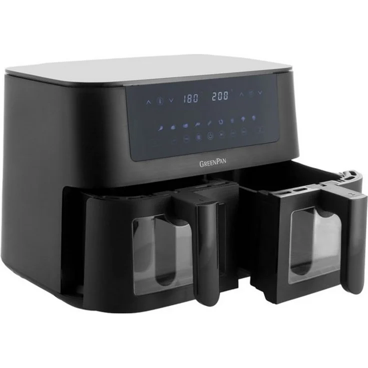 GREENPAN Heißluftfritteuse Bistro, Dual Zone Airfryer für gleichzeitiges Garen, schwarz – Bild 1