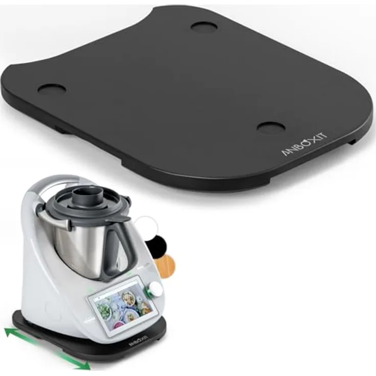 ANBOXIT Gleitbrett für Thermomix TM5/TM6, Bambus Rollbrett mit TPE-Rollen und rutschfesten Füßen - Schwarz