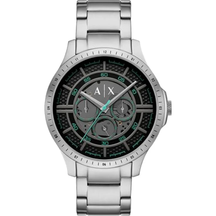 Armani Exchange Watch for Men, Automatic Movement and 46mm Case Size with Stainless Steel, Black Dial and Silver Stainless Steel Band, Waterproof up to 50m – Bild 1