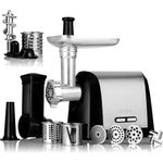 Zeegma Fleischwolf MOLEN CHEF, 1900 W, 3 Schleifscheiben Metzgerzubehör Gemüse hacken PRO, Edelstahl, Schwarz/Silber