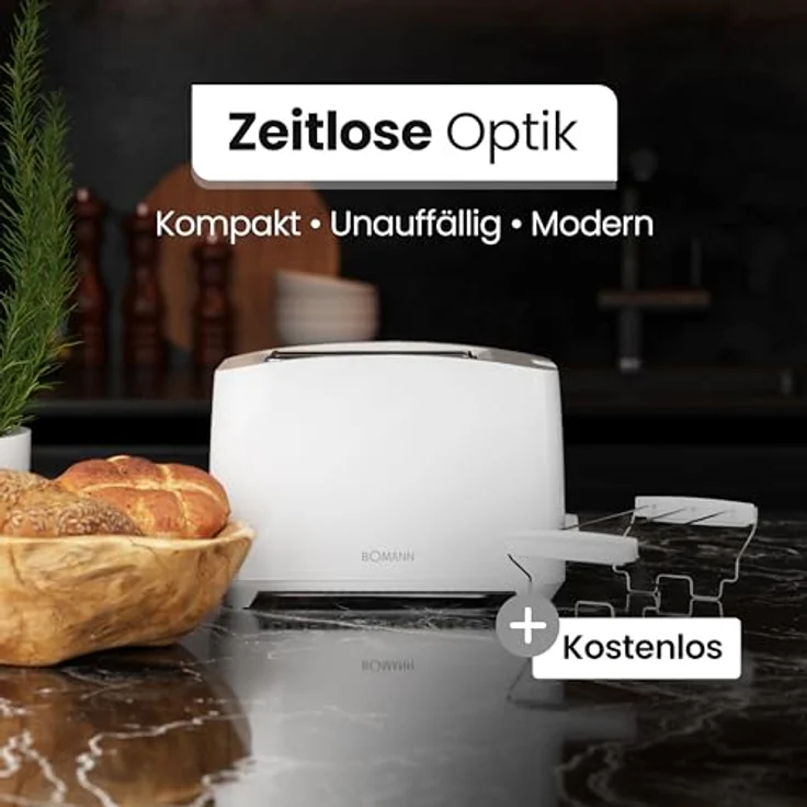 Bomann® Toaster 2 Toastschlitze | Toaster mit Brötchenaufsatz | Toaster 2 Scheiben mit Liftfunktion | Toster mit Auftau- und Aufwärm-Funktion | für Brötchen und Toast | TA 6065 CB weiß – Bild 5