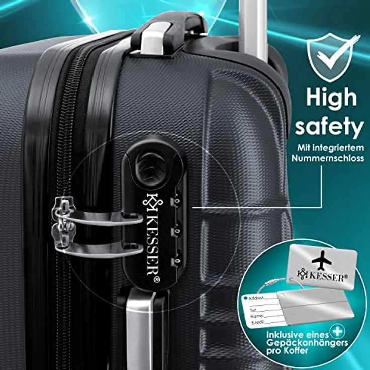 KESSER® 4tlg. Hartschalenkofferset Reisekoffer Set Reisekofferset Trolley Koffer Inkl. Kofferwaage + Gepäckanhänger Rollkoffer Schloss 4 Rollen ABS-Hartschale Teleskopgriff S-M-L-XL – Bild 5