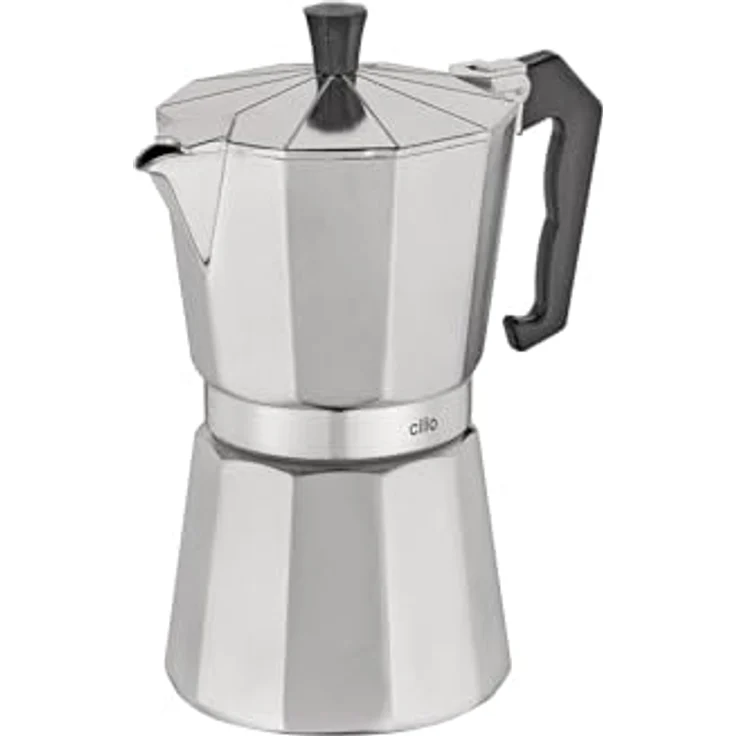 cilio Espressokocher Classico für 6 Tassen | Induktion geeignet| Höhe: 20 cm Ø 8,5 cm | Aluminium-Gehäuse | Silber | mit Planboden | Induktion Espressokocher | für Reisen oder Camping – Bild 2