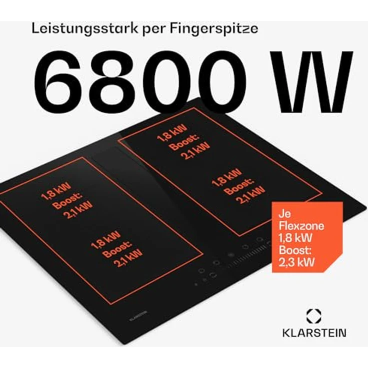 Klarstein Chef-Fusion DownAir System, Induktions-Kochfeld mit Dunstabzugshaube, 4 Zonen Touch, schwarz – Bild 4