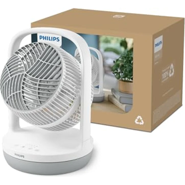 Philips Tischventilator Serie 2000, leistungsstark und extrem leise, 23 dB, Luftumwälzung, 180° Neigung, 12-Stunden-Zeitschaltuhr, CX2050, Weiß – Bild 3