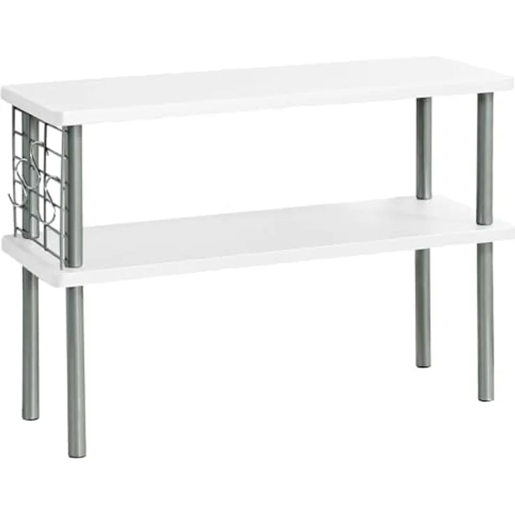 Kesper® Küchen-Regal, FSC®-zertifiziertes MDF & Metall, mit Drahtgitter & 3 Haken, zusätzliche Ablage für Gewürze, 55x20x38 cm, Farbe: Weiß, Grau – Bild 1