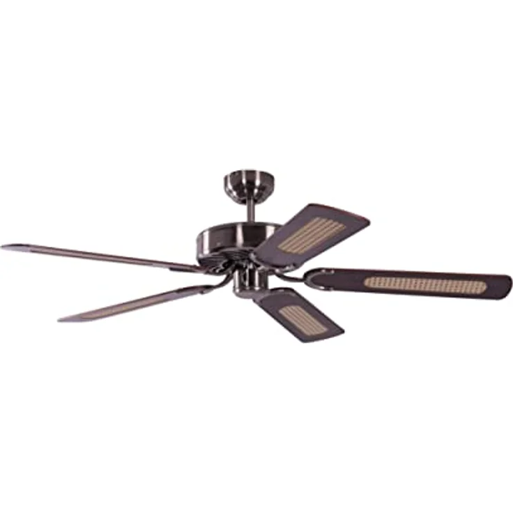 Deckenventilator ohne Beleuchtung Potkuri, Gehäuse gealtertes Silber, Wendeflügel Mahagoni oder Mahagoni mit Rattaneinlage , 132 cm, für Räume bis zu 25m² – Bild 2
