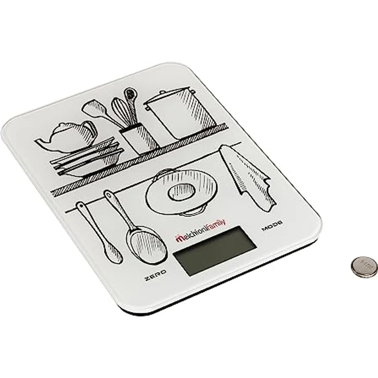 Melchioni Family | Ultrathin Digital Kitchen Scale, GLASS, 10 kg Kapazität, gehärtetes Glas, Weiß mit Fantasie – Bild 3