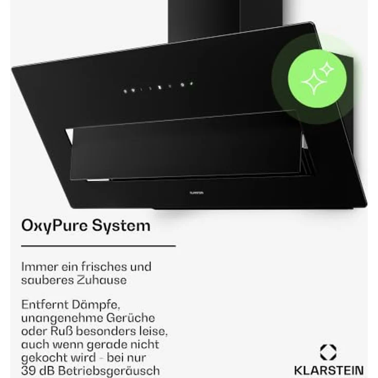 Klarstein SleekAir 90 cm, schräge Dunstabzugshaube mit 720 m³/h, OxyPure-Luftsystem, Touch-Bedienung, LED-Beleuchtung, A+++ Energieeffizienz – Bild 3