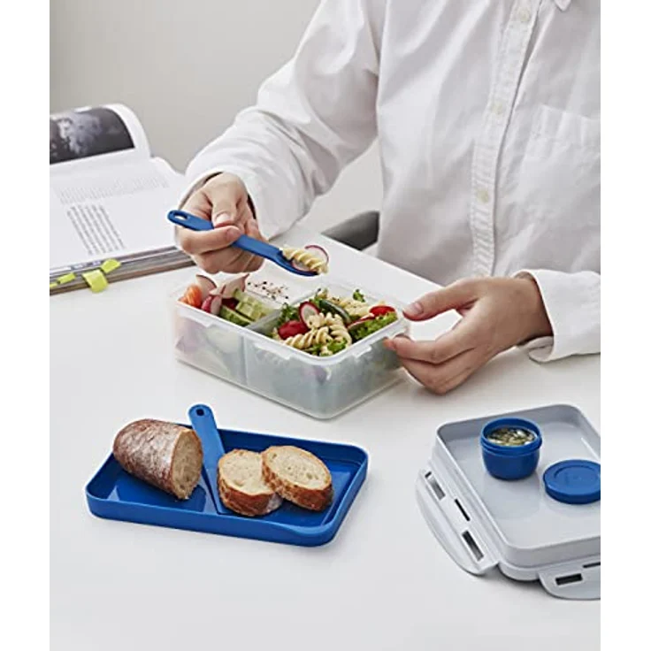 Lock & Lock to-GO Lunch Box – Brotdose mit 3 Fächern - aus hochwertigem, transparentem Kunststoff, bpa-frei – auslaufsicher – rechteckig, 1 Liter, blau – Bild 5