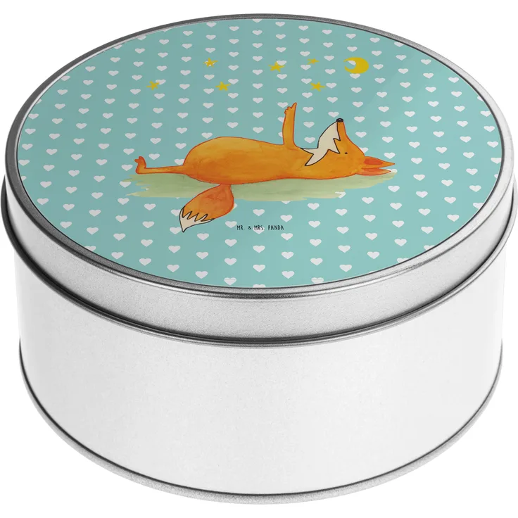 Mr. & Mrs. Panda Blechdose rund Fuchs Sterne - Türkis Pastell - Metallbox mit Deckel