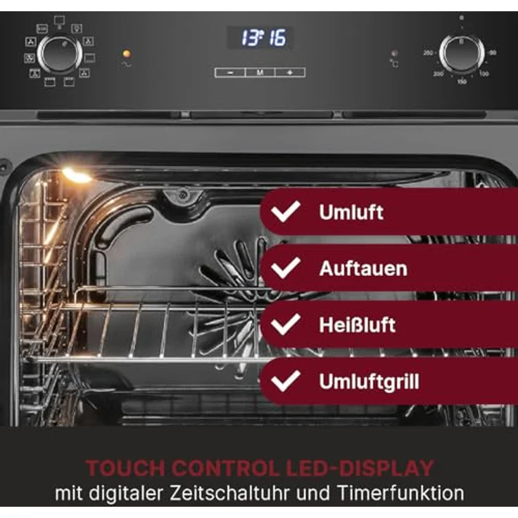 Bomann EBO 7911, Einbaubackofen mit 56L, Grill, Heißluft & 9 Funktionen, Touch Control, aushängbare Tür, schwarz – Bild 4
