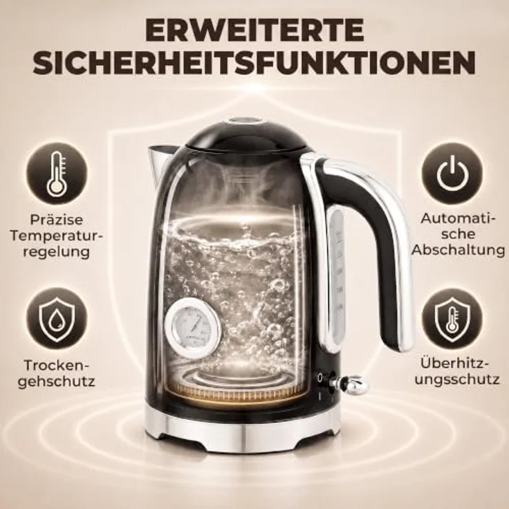 HOMCOM Wasserkocher und Toaster Set, 2200 W, 1,7 L Edelstahl Wasserkocher mit Thermometer, 2-Scheiben Toaster mit 7 Bräunungsstufen, Schwarz – Bild 4