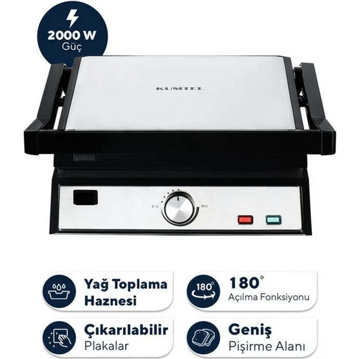 Opviq Sandwichmaker TTM-05, 2000 W, 180° Öffnung, Cool Touch, weiß, Edelstahlgehäuse