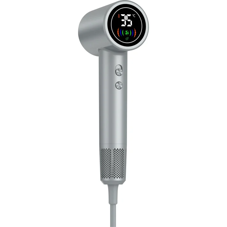 Denver HDD-1400, Hochgeschwindigkeits-Haartrockner mit digitaler LED-Anzeige, Silber, 1400 W, 2 Windgeschwindigkeiten, 3 Temperatureinstellungen, Negative-Ionen-Generator