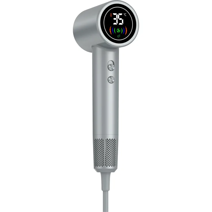 Denver HDD-1400, Hochgeschwindigkeits-Haartrockner mit digitaler LED-Anzeige, Silber, 1400 W, 2 Windgeschwindigkeiten, 3 Temperatureinstellungen, Negative-Ionen-Generator