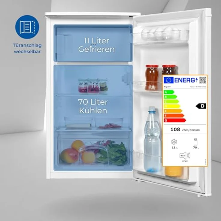 Exquisit Kühlschrank KS117-3-040D weiss | 81 L Volumen | Kühlschrank mit Gefrierfach freistehend | Gemüsefach | Freistehender Kühlschrank mit Gefrierfach – Bild 2