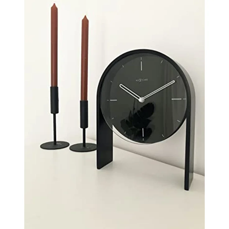 XXXL Tischuhr, Schwarz, Holz und Glas, 21x27x6.5 cm, leises Uhrwerk, RoHS, CE – Bild 4