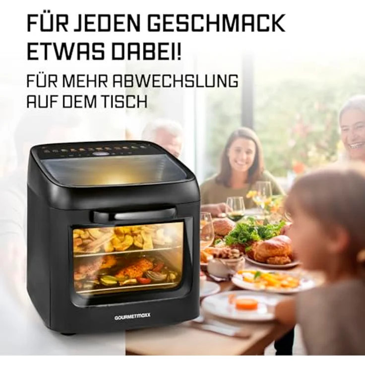 GOURMETmaxx Heißluftfritteuse Heißluftofen 1800 W, 12 Programme, 12,5 l, Panoramadach & Frontfenster, Fettauffangschale – Bild 8