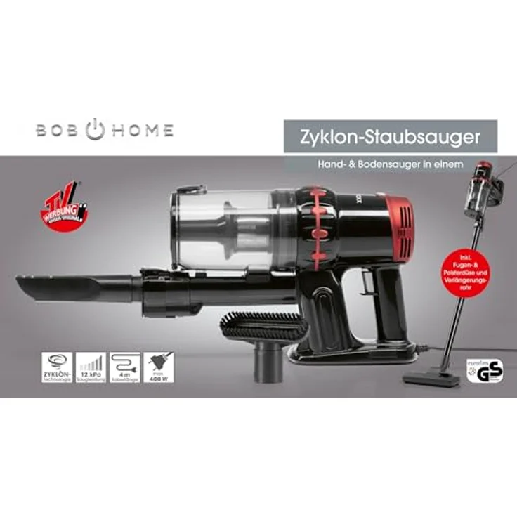 Bob Home Zyklon-Handstaubsauger 2in1, beutellos, 400 W, ergonomisches Design, inkl. Fugen- & Polsterdüse, 1 Liter Staubbehälter – Bild 9