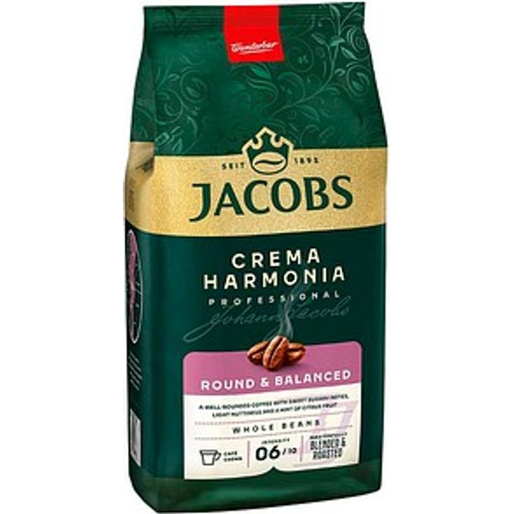 JACOBS CREMA HARMONIA ROUND & BALANCED, Kaffeebohnen 1000 g, 100% Arabicabohnen, kräftiger Röstkaffee mit stabiler Crema