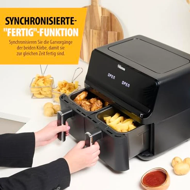 Tristar FR-9026 Doppelkorb-Heißluftfritteuse, 8 Liter, 2700 Watt, schwarz – Bild 6