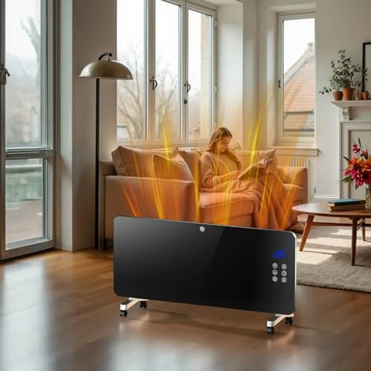 Wiltec 2000 W Elektro Glasheizung, Glaskonvektor mit LED-Anzeige, Wandmontage & Rollen, Wifi-Steuerung, inkl. Fernbedienung - Elegant und effizient – Bild 2